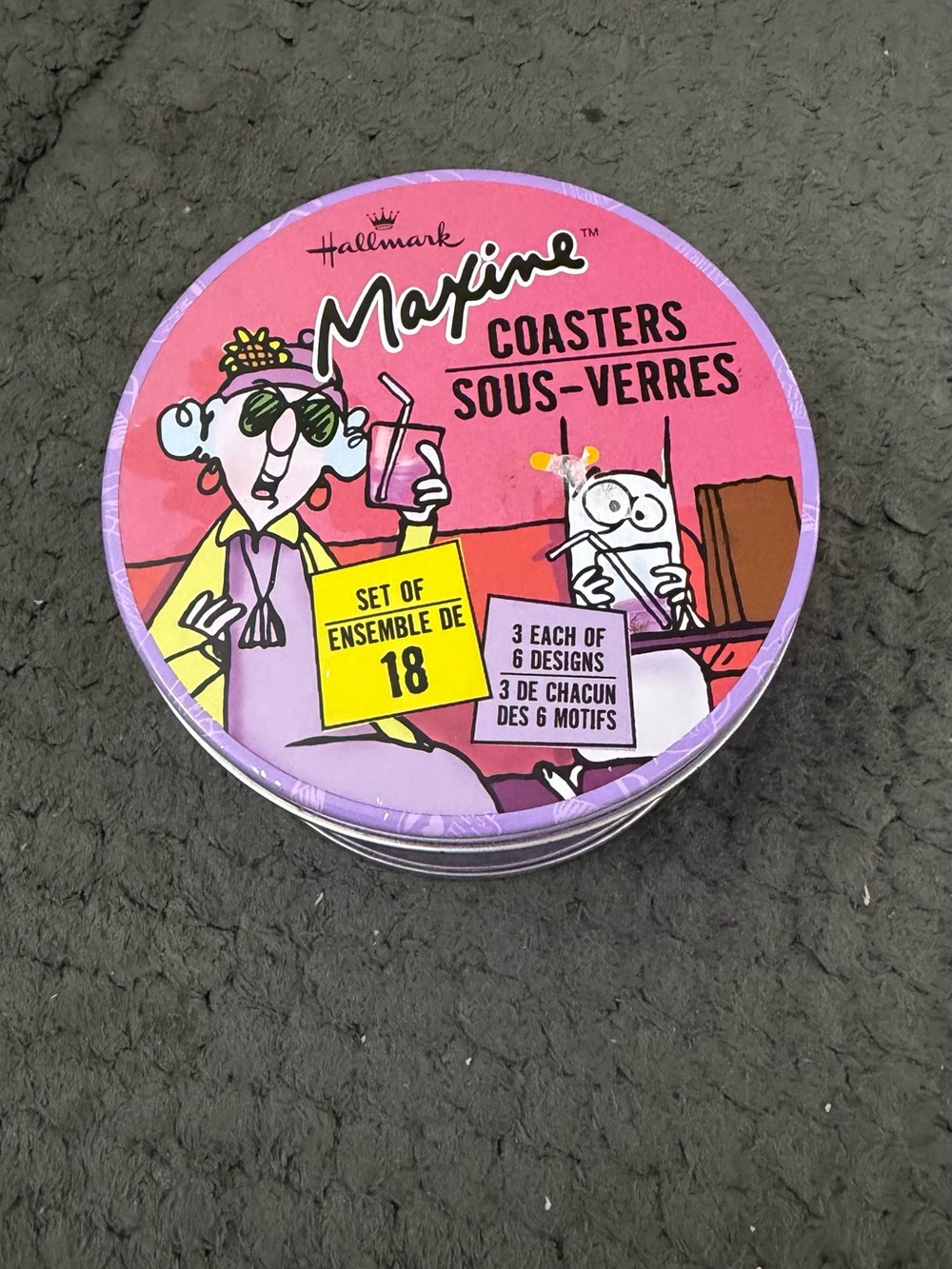 Hallmark Maxine Gray and Silver Illustrated Coaster Tin